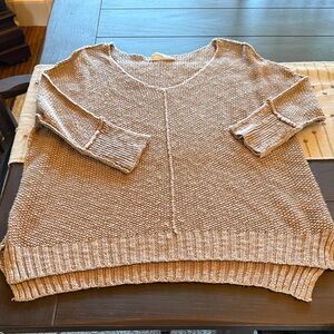 Relaxed V-Neck Chunky Knit Sweater - Neutral Taupe